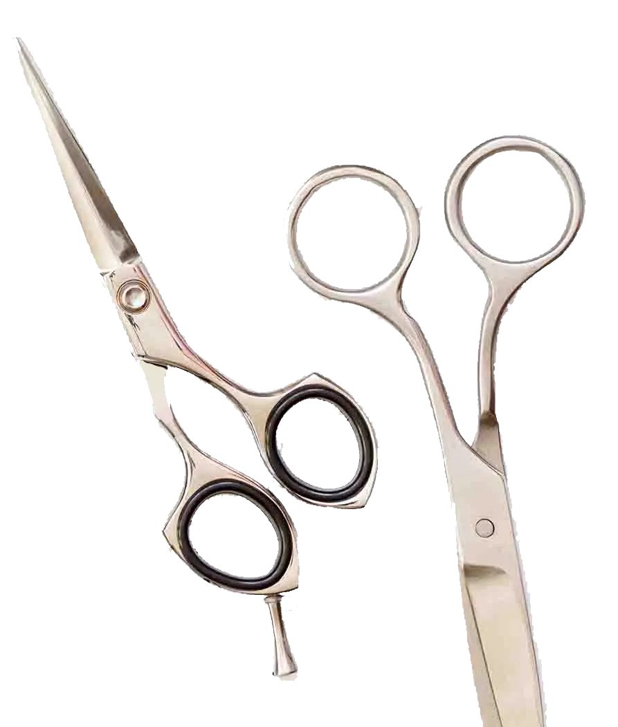 El barbero MB - Haar- und Hautpflegebehandlungen -  Friseurwerkzeuge auf weißem Hintergrund, Draufsicht